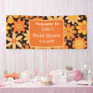 Retro Groovy Floral Orange yellow Bridal shower  Banner