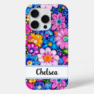 Retro Groovy Floral Personalized iPhone 15 Pro Case
