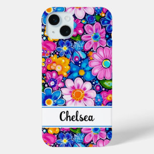 Retro Groovy Floral Personalized iPhone 15 Mini Case