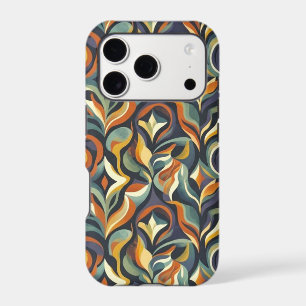 Retro Groovy Floral Swirl,Navy Teal Orange Pattern