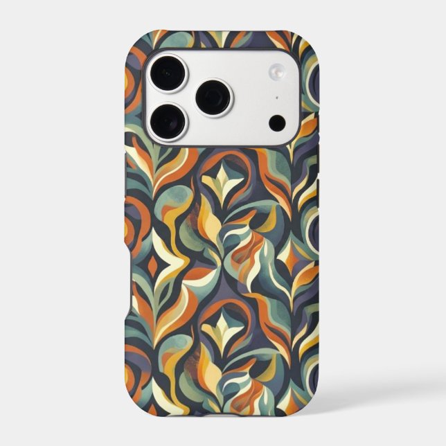 Retro Groovy Floral Swirl,Navy Teal Orange Pattern (Back)