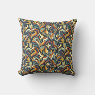 Retro Groovy Floral Swirl Navy Teal Orange Pattern Cushion