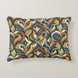 Retro Groovy Floral Swirl Navy Teal Orange Pattern Decorative Cushion