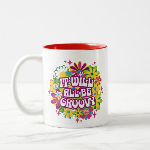 Retro Groovy Floral Two-Tone Coffee Mug