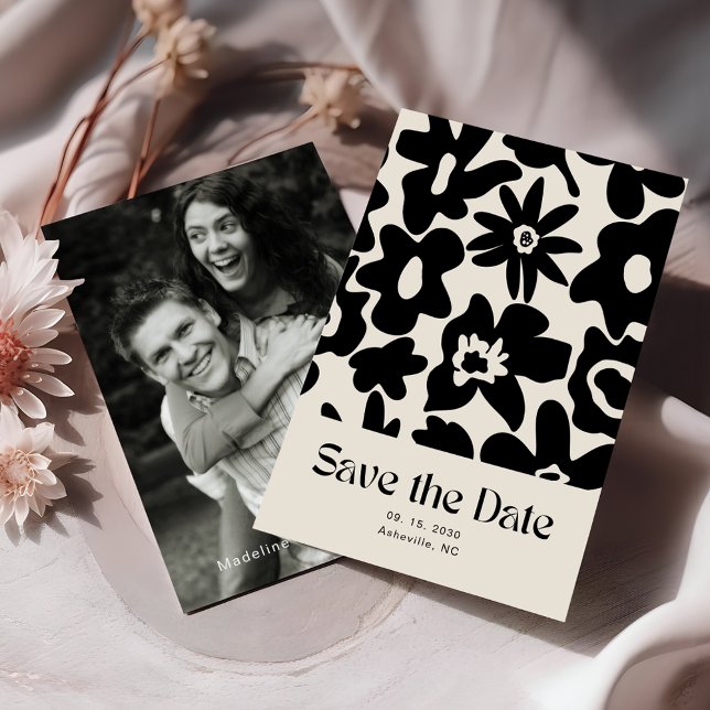 Retro Groovy Floral Wedding Photo Save the Date (Creator Uploaded)