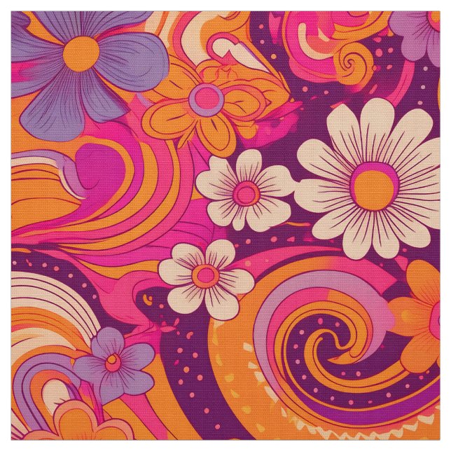 retro Groovy flowers Fabric (Swatch)