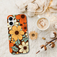 Retro Groovy Flowers Florals Brown Yellow Orange 