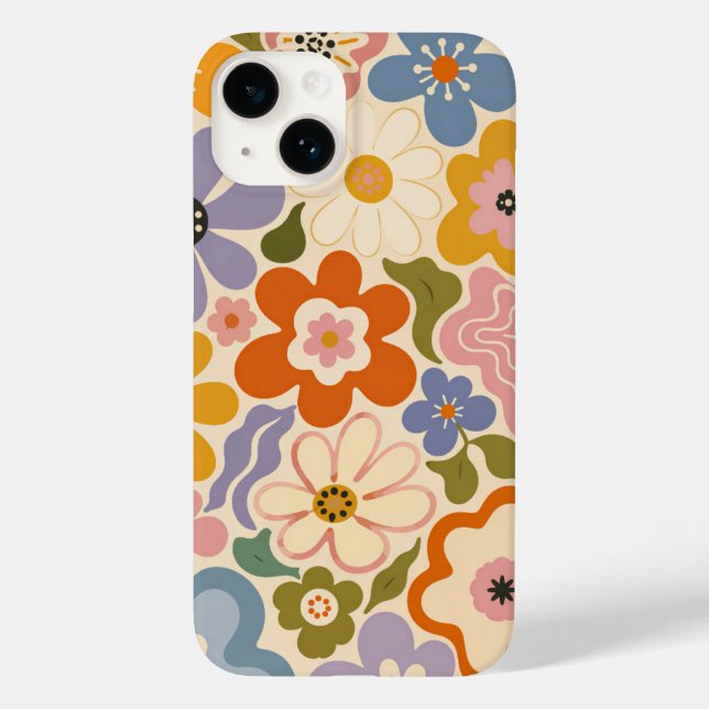 Retro Groovy Flowers Hearts Peace Signs Case-Mate  iPhone Case (Back)