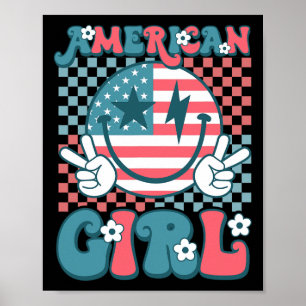 Retro Groovy Fourth 4th Of July Smile American Gir Poster