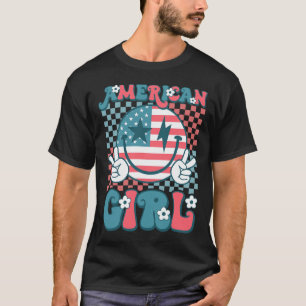 Retro Groovy Fourth 4th Of July Smile American Gir T-Shirt