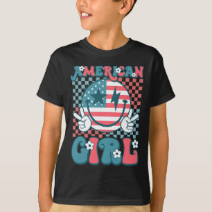Retro Groovy Fourth 4th Of July Smile American Gir T-Shirt