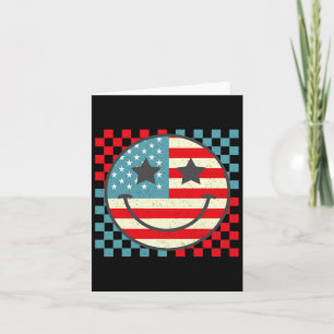 Retro Groovy Fourth 4th Of July Smile Chequered Wo Card