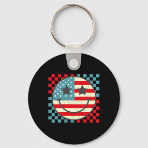 Retro Groovy Fourth 4th Of July Smile Chequered Wo Key Ring