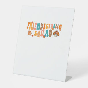 Retro Groovy Friendsgiving Squad Team Turkey Thank Pedestal Sign