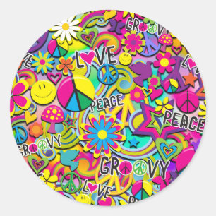 Retro Groovy FUN 60's Sixties Love Birthday Party Classic Round Sticker