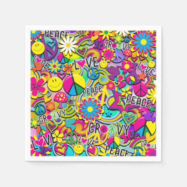 Retro Groovy FUN 60's Sixties Love Birthday Party Napkin (Front)