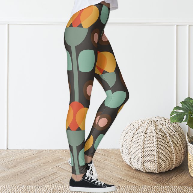 Retro Groovy Geometric Orange Floral Leggings (Creator Uploaded)