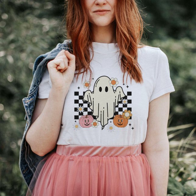 Retro Groovy Ghost Halloween Tshirt for Women  (Creator Uploaded)