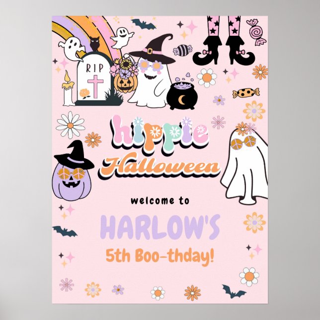 Retro Groovy Ghost Hippie Halloween Birthday Poster (Front)