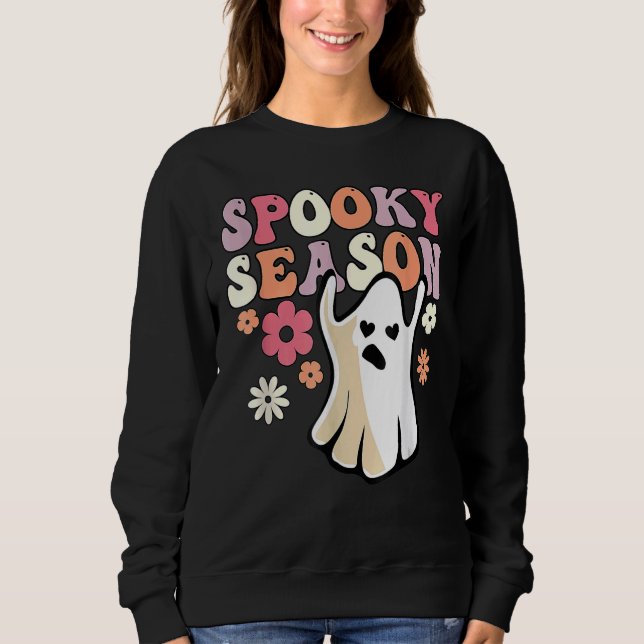 Retro Groovy Ghost Spooky Season Sweatshirt (Front)