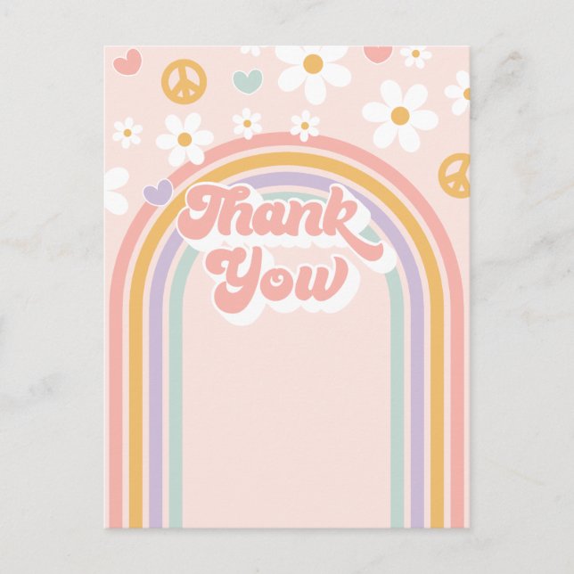 Retro  Groovy Girl Rainbow Birthday Postcard (Front)