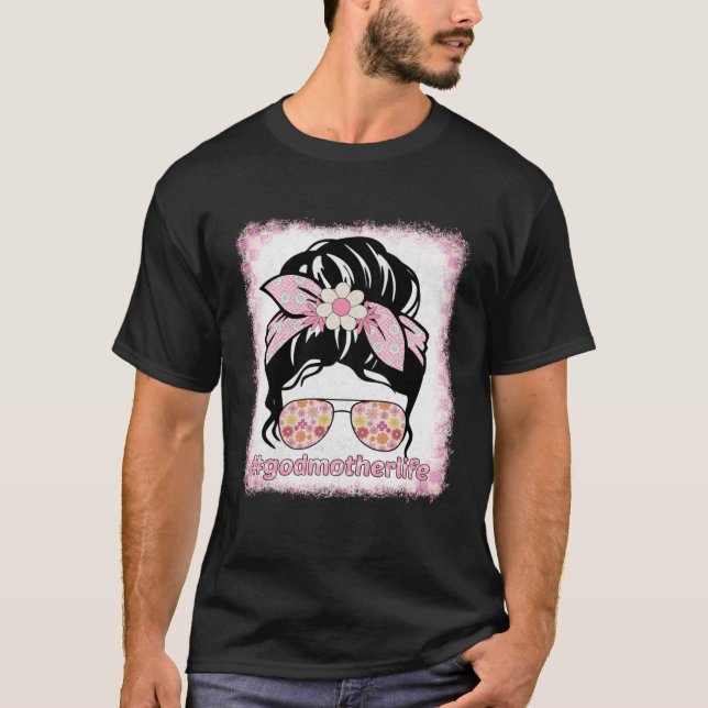 Retro Groovy Godmother Messy Hair Bun Bleaches Hip T-Shirt (Front)