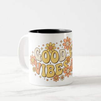 Retro Groovy Good Vibes Only Wavy Typography Art Two-Tone Coffee Mug