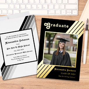 Retro Groovy Graduate Photo Black and Gold