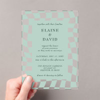 Retro Groovy Green Chequerboard Wedding