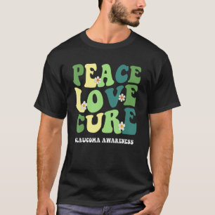 Retro Groovy Green Peace Love Cure Glaucoma Awaren T-Shirt