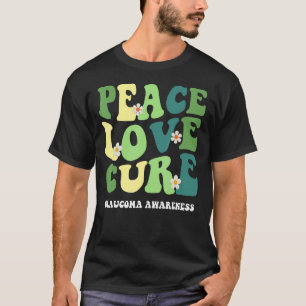 Retro Groovy Green Peace Love Cure Glaucoma Awaren T-Shirt