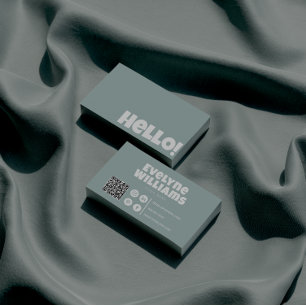 Retro Groovy Green QR Code Hello Modern Boho Business Card