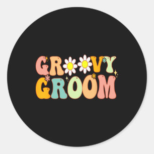 Retro Groovy Groom Shower Party Bridesmaid Wedding Classic Round Sticker