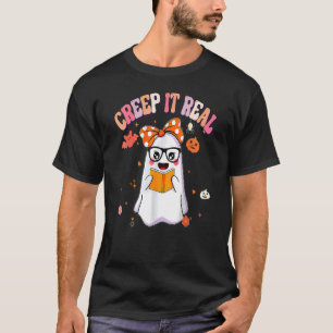 Retro Groovy Halloween Creep It Real  Ghost Readin T-Shirt