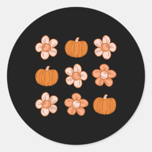 Retro Groovy Halloween Fall Hippie Pumpkin Floral Classic Round Sticker