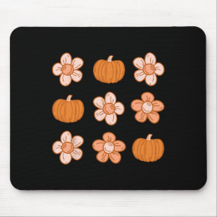 Retro Groovy Halloween Fall Hippie Pumpkin Floral Mouse Pad