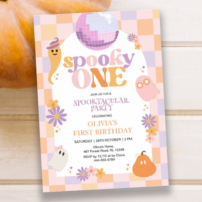 Retro Groovy Halloween First Birthday Invitation (Creator Uploaded)