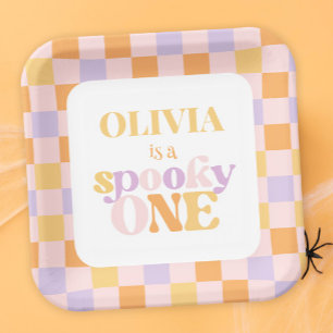 Retro Groovy Halloween First Birthday Paper Plate