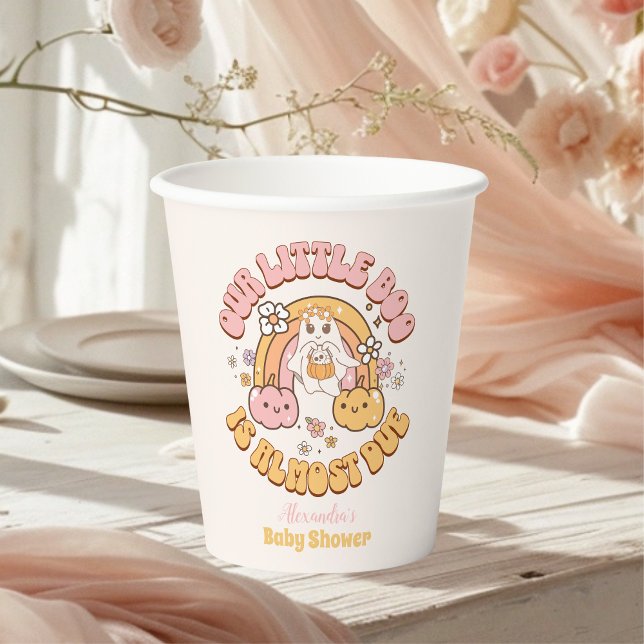 Retro Groovy Halloween Little Boo Baby Shower Paper Cups (Creator Uploaded)