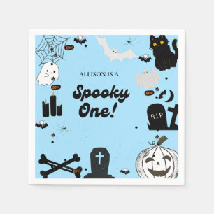 Retro Groovy Halloween spooky one first birthday  Napkin