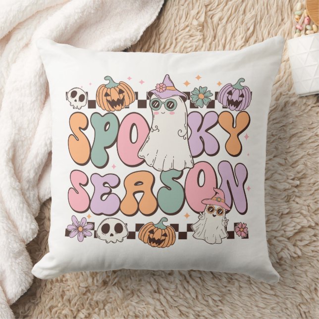 Retro Groovy Halloween Spooky Season  Cushion (Blanket)