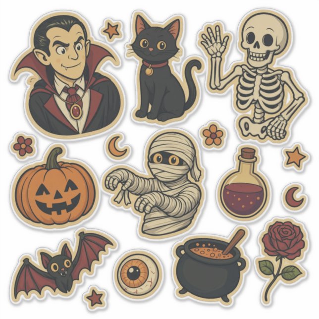 Retro groovy Halloween sticker sheet (Front)