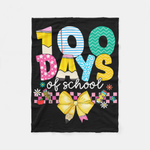 Retro Groovy Happy 100 Days Of School Teacher Kid Fleece Blanket