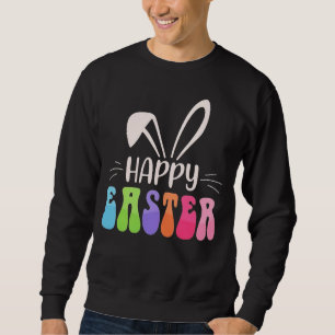 Retro Groovy Happy Easter Bunny Ears Typography Sweatshirt