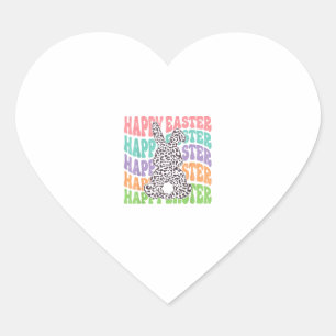 Retro Groovy Happy Easter Leopard Rabbit Women Gir Heart Sticker