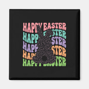 Retro Groovy Happy Easter Leopard Rabbit Women Gir Magnet