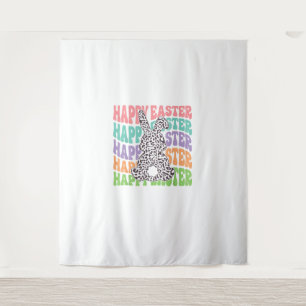 Retro Groovy Happy Easter Leopard Rabbit Women Gir Tapestry