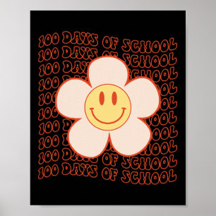 Retro Groovy Happy Face 100 Days Of School Cute 10 Poster