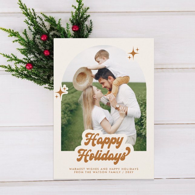 Retro Groovy Happy Holidays Typography Photo Holiday Postcard (Retro Groovy Happy Holidays Typography Photo Holiday Postcard)