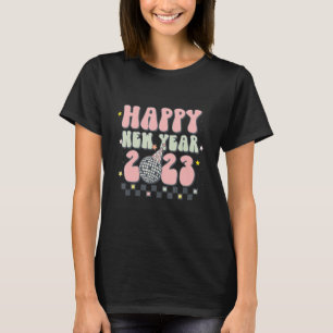 Retro Groovy Happy New Year 2023  Disco Ball T-Shirt